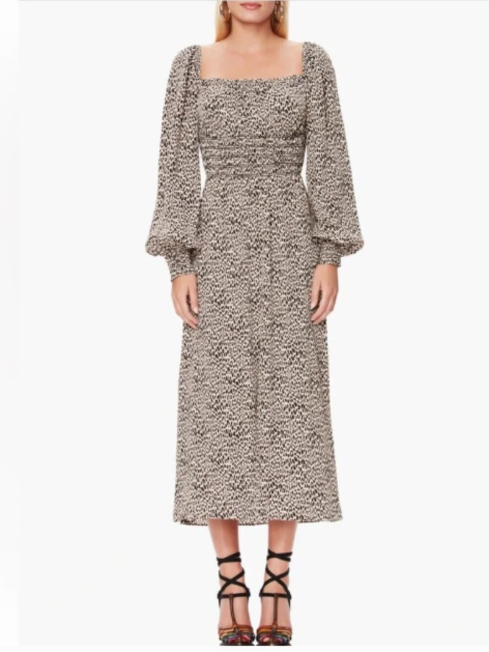 AFRM Miro Leopard Print Long Sleeve Midi Dress Small